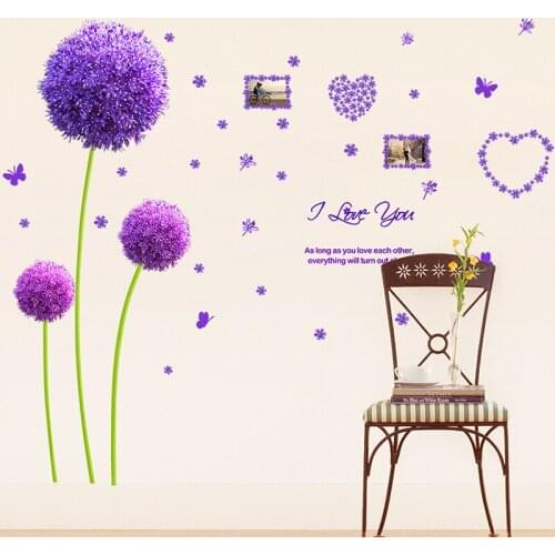 [shijuekongjian] Purple Dandelion Wall Stickers Flowers Mural Decals DIY Home Decor Stickers for Living Room Bedroom Decoration