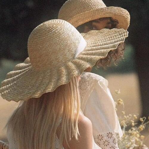 INS Fashion Women Straw Sun Hats Party Wave Wide Eaves Brim Hat Ladie Ribbon Hats White Holiday Beach Hat Wholesale Gorras