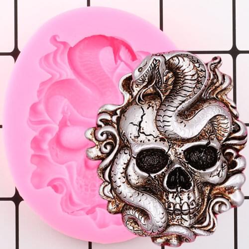3D Skull Snake Silicone Molds Fondant Mold Halloween Cake Decorating Tools Resin Clay Soap Molds Candy Chocolate Gumpaste Moulds