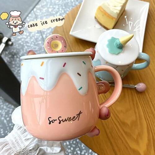 Cute Ceramic Mug With Cake Icecream Donut Shaped Deco Mug Cup Mug With Lid And Handgrip Coffee Mug Milk Mug