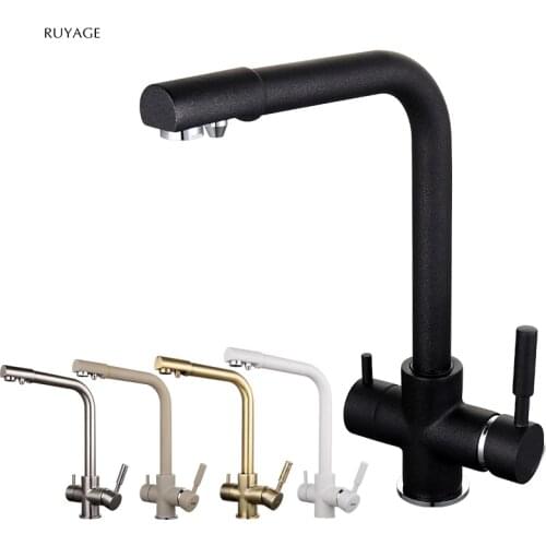 RUYAGE New Black Kitchen sink Faucet mixer Seven Letter Design 360 Degree Rotation Water Purification tap Dual Handle RY02 serie
