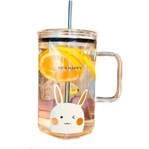 Cartoon Milk Glass Cup Insulated with Straw Juice Water Bottle Cocktail Glass Cup Drinking Glasses Champagne Tazas Drinkware