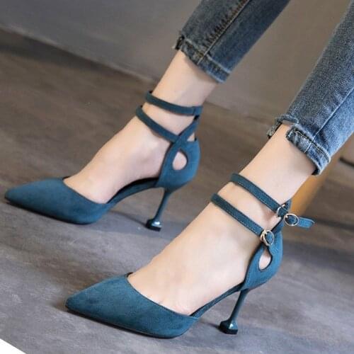 Women Shoes Buckle Strap Pointed Toe Women Pumps High Thin Heels Party Sexy Shoes Lady Wedding Shoes XLG18