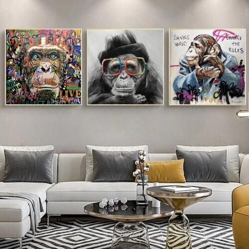 Street Graffiti Art Animal Monkey Posters and Prints Canvas Painting Living Room Decoration Wall Art Picture Frameless