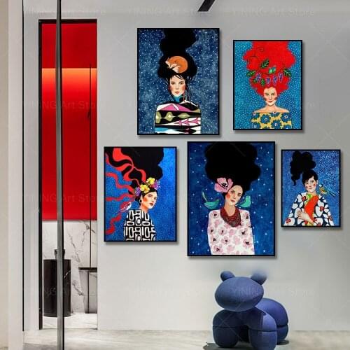 Vintage Painted Girl Nordic Painting Canvas Print Poster Wall Art Picture For Living Room Home Decor Wall DecorationFrameless