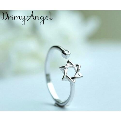 Vintage Handmade Silver Color David Star Rings For Women Men Adjustable Size Christmas Gifts Party Rings Personality