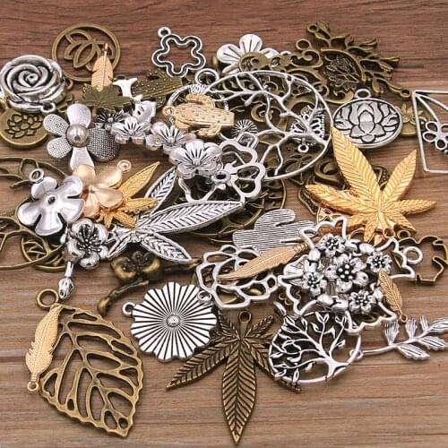 20pcs Vintage Metal Mix Size/Style Leaf Flower Charms Plant Pendant for Jewelry Making Diy Handmade Jewelry