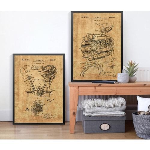 Car Engine Vintage Poster Airplane Jet Engine Internal Combustion Engine Patent Abstract Canvas Painting Pictures Home Decor