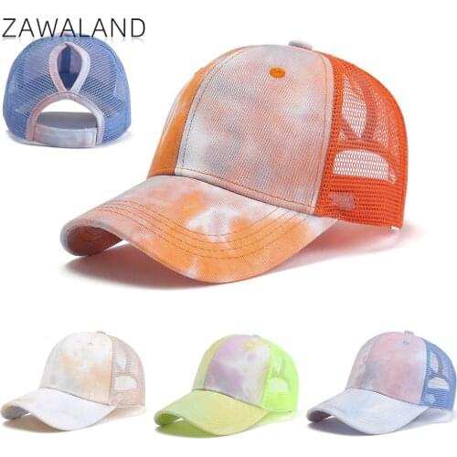 Zawaland New Tie-Dye Gradient Color Mesh Cap Women Ponytail Baseball Caps Outdoor Casual Sports Summer Print Sun Protection Hats