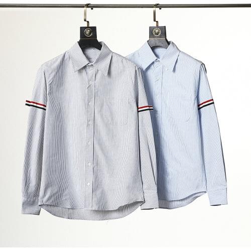 2021 New Design Shirt Solid TBStriped Cotton Oxford Women Blouse Turn Down Collar Long Sleeve Slim Korean Style Grey Blue Couple