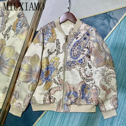 MIUXIMAO High Quality 2020 Office Lady Fall Jacket Casual Full Sleeve Beading 3D Flower Embroidery Jacket Women vestidos