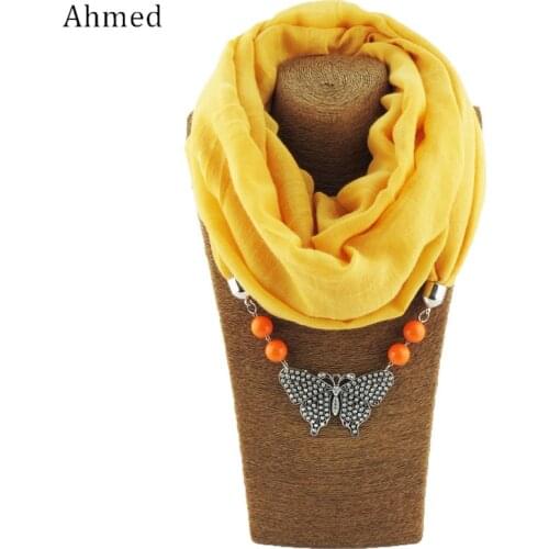 Ahmed New Design Rhinestone Accessory Butterfly Pendant Scarf Necklace For Women Fashion Jewelry Scarves Necklaces Femme Bijoux
