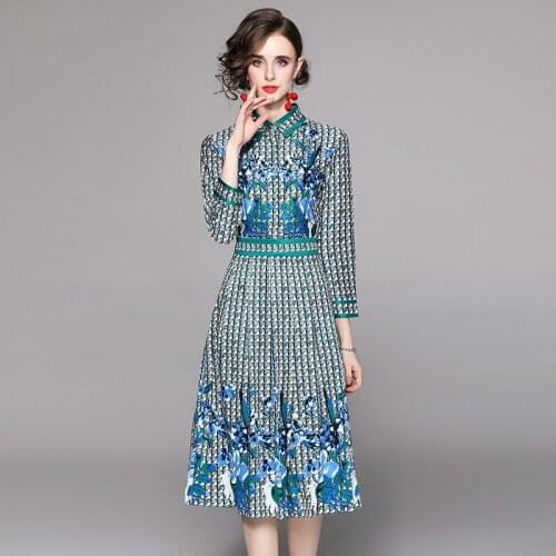 Women Autumn Elegant Floral Dress Festa High Quality Long Vintage Party Robe Femme Runway Designer A-Line Vestidos k530