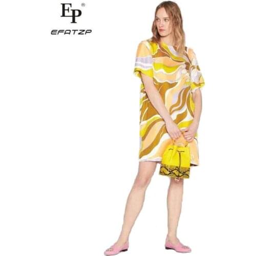 EFATZP New Fashion Printed Short Sleeve Colour-impact Elastic Knitted Slim Dress for Women