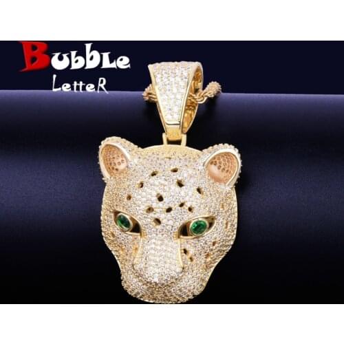 Animal Leopard Head Pendant Necklaces Gold Color Bling Cubic Zircon Mens Hip Hop Rock Jewelry