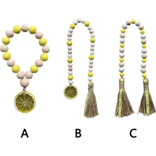 1 Pc Wooden Bead Garland With lemon Pendant Farmhouse Rustic Country Wall Decor Boho Tassel Woven Tassel Wall Hanging Ornaments