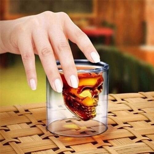4Pcs 75ml Skull Cocktail Glass Mug Transparent Double Layer Glass Cup Bar Creatived Fruit Juice Wine Drink Glass Glass