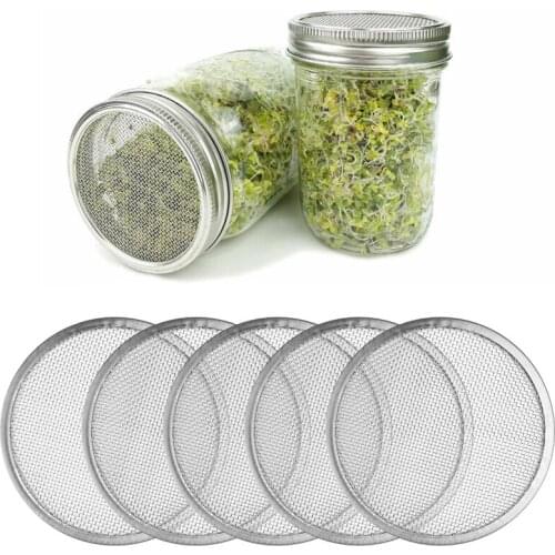 5Pcs Seed Sprouting Strainers Stainless Steel Mesh Screen Strainer Filter for Wide Mouth Mason Jar Canning Caps Powder Sift Tool