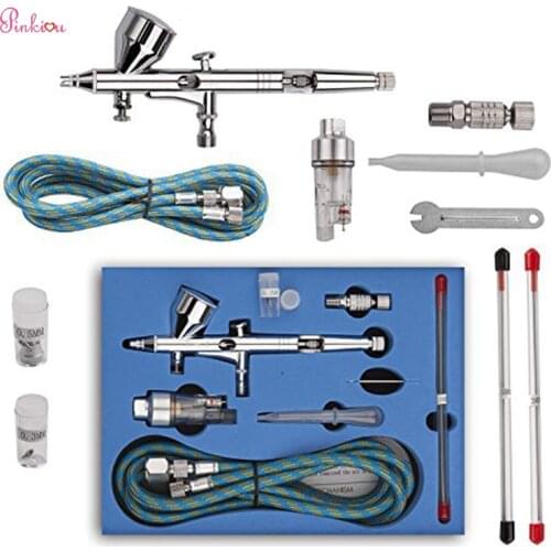 Dual Action Gravity Feed Airbrush Kit Air Brush Spray Gun with 0.3mm/0.2mm/0.5mm Needles and Air Hose for Temporary Tattoo Nail