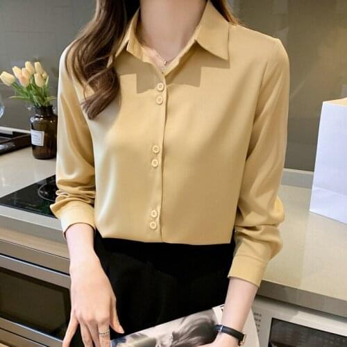 Blouses Satin Shirt Womens Long Sleeves 2021 Autumn Retro Top Drooping Button Up Shirt Solid Elegant Fashion Female Blusas 1108