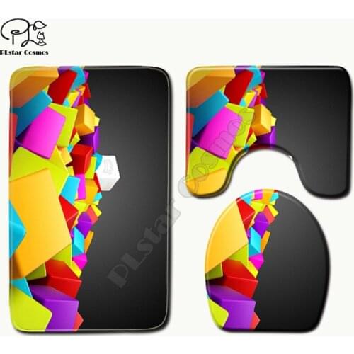 Color geometry pattern Cartoon funny 3D printed Bathroom Pedestal Rug Lid Toilet Cover Bath Mat Set drop shipping