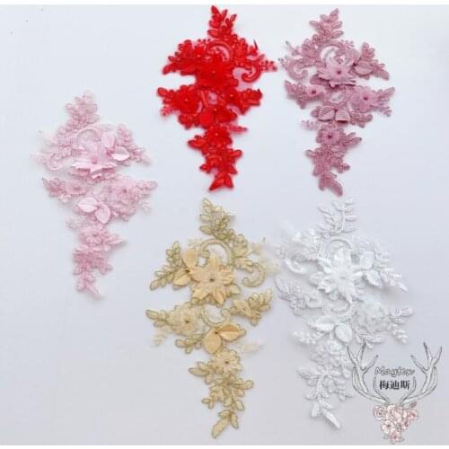 1 Piece 26*14cm Flowers Patches Embroidered 3D Flower Lace Applique for Clothes Dress Garment Embroidery Diy Craft