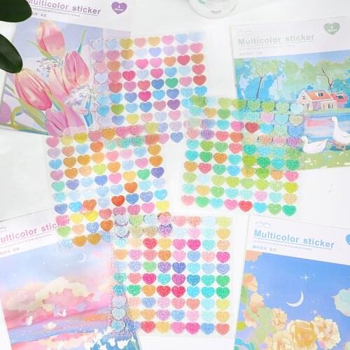 Sparkling Colorful Hearts PET Decorative Stickers For Scrapbooking Lable Mark Journal Cell Phone Material Paper Kids Prize Gift