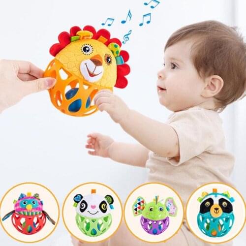 Baby Animal Hand Catch Ball With Bell Elephant Lion Hole Ball Baby Tactile Perception Training Silicone Soft Ball Toy