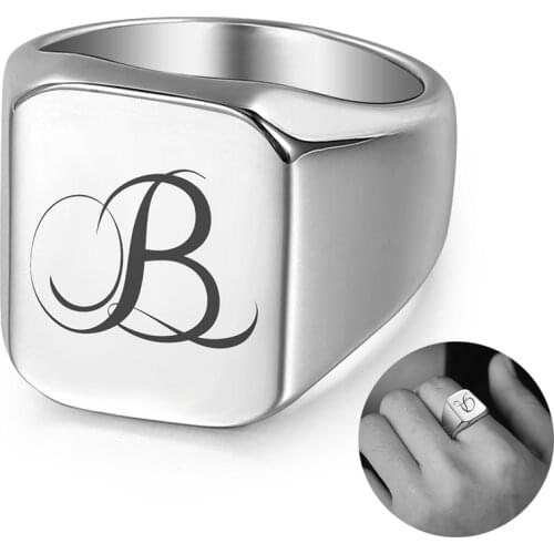 Rings For Women Men Silver Color Name Engraving Initial Letter Band Ring Wedding Engagement Finger Knuckle Jewelry LHR448