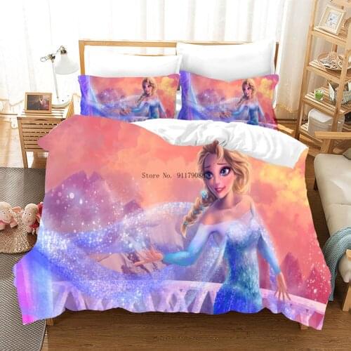 Disney Bedding Set Frozen Princess Elsana Colorful Printed Duvet Quilt Cover Pillow Cover Bedroom Decoration Gift Home Textile