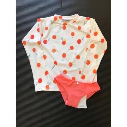 2021 Summer girls clothing set swimming suit cherry pattern long sleeve girls swimming clothing