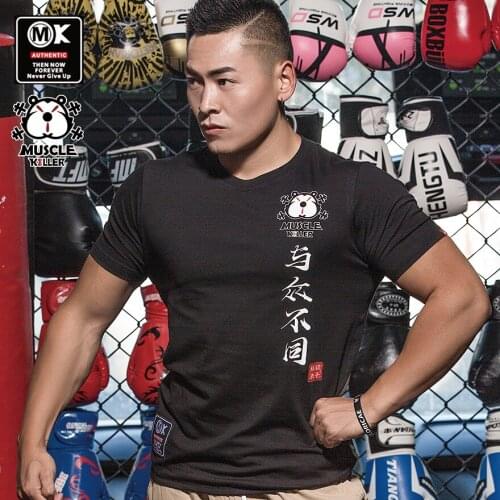 Muscle killer summer fitness men cotton fitness short sleeved base coat T fashion sports casual T shirt running training