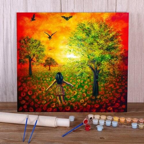 Natural Scenery Sunflower Sky DIY Painting By Numbers Kit Acrylic Paints 50*70 Canvas Painting Paintings For Wholesale