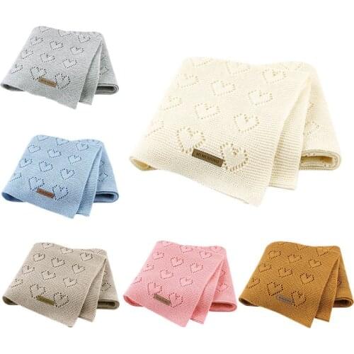 2020 New Breathable Cotton Baby Blanket Knitted Hollow Love Newborn Infant Swaddling Wrap