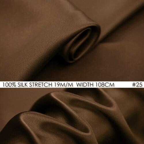 SILK STRETCH SATIN 19mm Width42"-108 cm Pure Silk Satin Fabric Stretch Fabric Evening Dress Fabric 5Meters/Lot NO 25 Chocolate