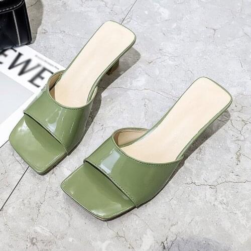 Womens Slippers Shoes Square Heels Candy colors Open Toe Ladies Fashion Square Toe Female Sexy Women 2021 New Summer Casual