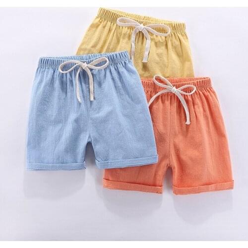 Toddler Short Pants Summer Boys Girls Cotton Line Pants Children Five-Point Beach Pants Baby Thin Casual Solid Color Clothes
