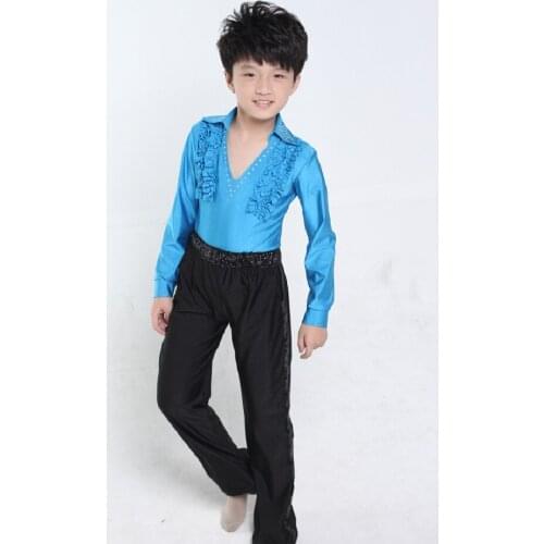 Blue/Black/Yellow Diamond Rhinestone Latin Dance Costumes For Boys Kids Salsa/Tango Dancing Clothes Boy Ballroom Tops & Bottom