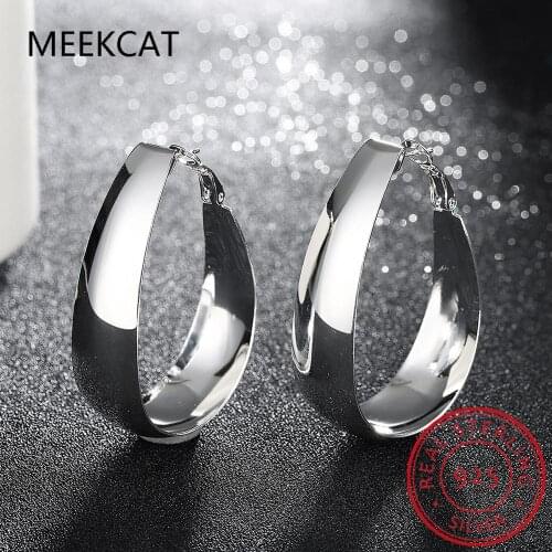 MEEKCAT Top Quality 925 Silver Jewelry U Shaped Hoop Earrings For Women Fine Jewelry Best Gift