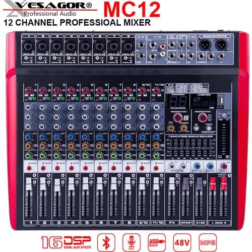 USB Mixer Audio DJ Smart Home Use MC12 12CH PC Interface Reverb Effect Bluetooth Monitor Digital Recording Karaoke Audio Mixer