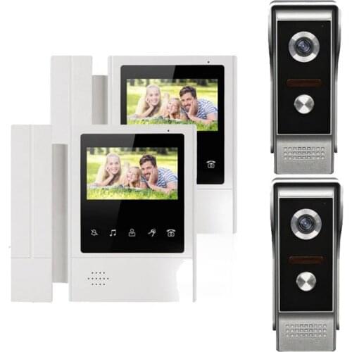 XINSILU Intercom Doorbell Home Security Video System 2X4.3" Touch Key LCD Color Monitor Video Door Phone+2XNight Version Camera