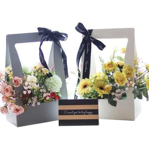 High Quality Portable Flower Box Florist Packaging Box Foldable Flower Arrangement Vase Wedding Decor Paper Gift Bags