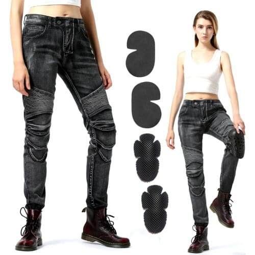 2020 NEW fashion MOTO pants Motorbike Jeans Woman stretch Silver and black jeans motorcycle pants with protector Armor Knee