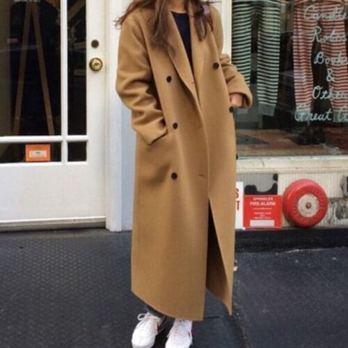 Autumn Winter Coat Women Double Breasted Long Wool Coat Fashion Ladies Long Sleeve Notched Collar Overcoat Parka Jacket Vintage