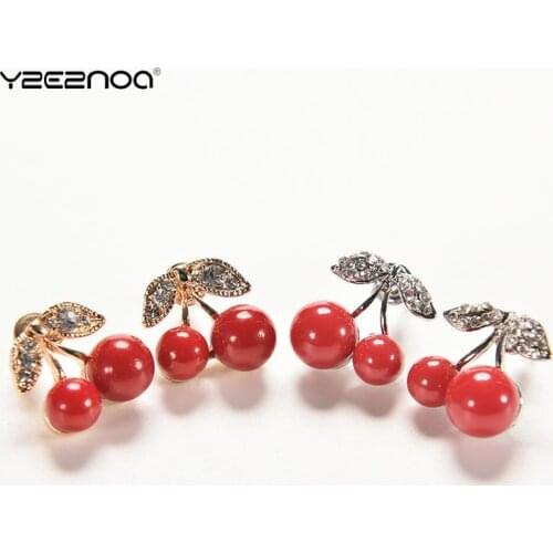 1 Pair Fashion Red Big Cherry Stud Earrings For Woman Crystal Earring 1Pair Lovely Passion Jewelry
