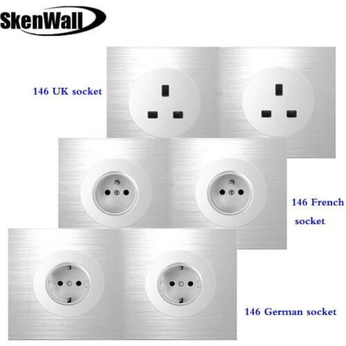 146 TypeEU Standard Socket Double EU Socket Household Silver Aluminum Alloy Panel Switch Socket 90V-250V