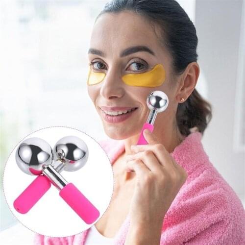 2Pcs Face Massage Ice Globes Stainless Steel Cooling Ball Facial Care Eye Face Massager Cooling Puffiness Relief White Handle