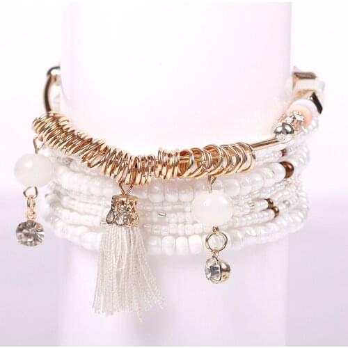 2020 Bohemian Multilayer Big Beads Charm Bracelets Set Boho Yoga Wrap Tassel Bangles Bracelets For Women