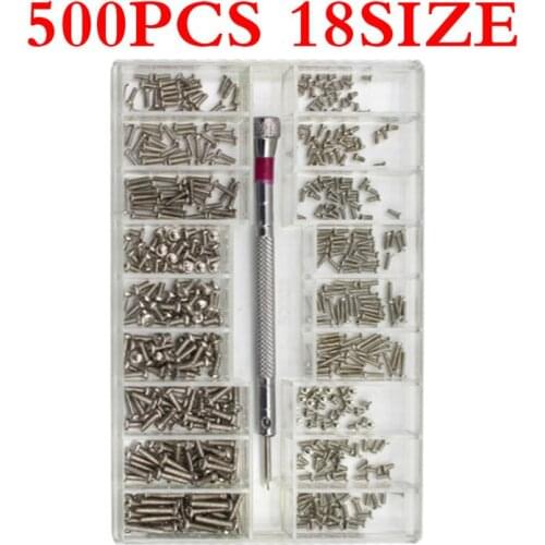 500Pcs 18 Types Flat Countersunk round head 1.2/1.4/2.0mm Spectacles Frame Notebook Screw Small Screw Set Miniature Screw Watch