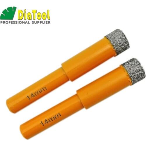 DIATOOL 2pcs Diameter 14mm Vaccum Brazed Diamond drilling bits round Shank Dry drilling for stone masonry drill bits